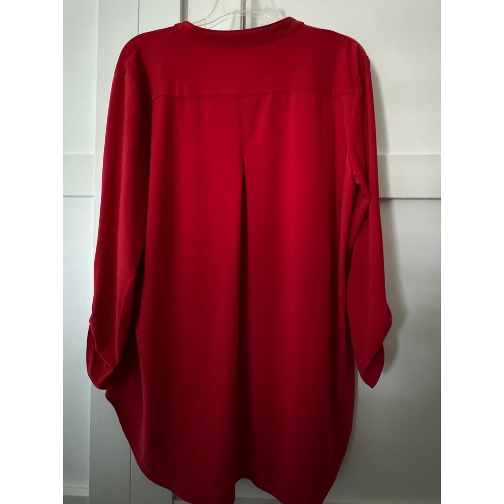 Cato Red Tunic Blouse XL Split V-Neck Roll Tab 3/4 Sleeve Silver Ring Detail Top - Picture 9 of 9